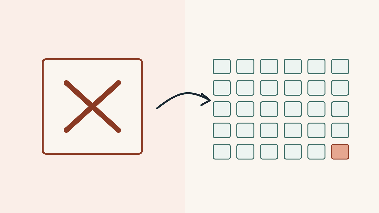 An illustration of a refusal marked with a cross, and an arrow curving into a month of days.
