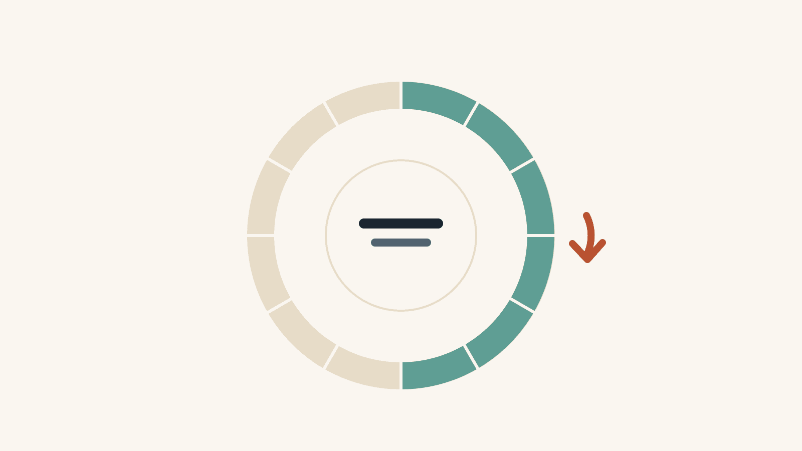 An illustration of a year drawn as a ring, half of it filled, with an arrow closing the loop.