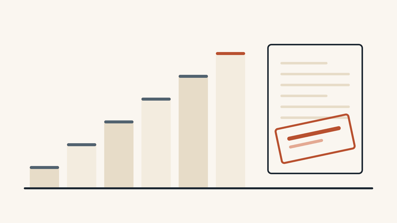 An illustration of rising application stages beside a passport page carrying a visa stamp.